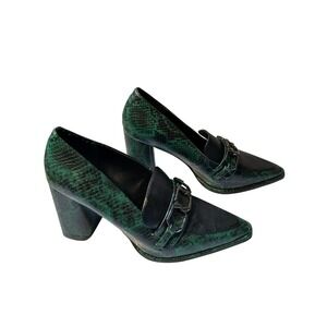 Nordstrom Rack Teal Snakeskin Block Heel Loafers‎ Chain Link Pointed Toe RKOSLO